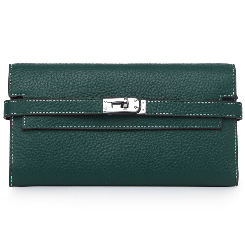 Women's Fashion Classic Lychee Pattern Cowhide Clutch Ladies Wallets