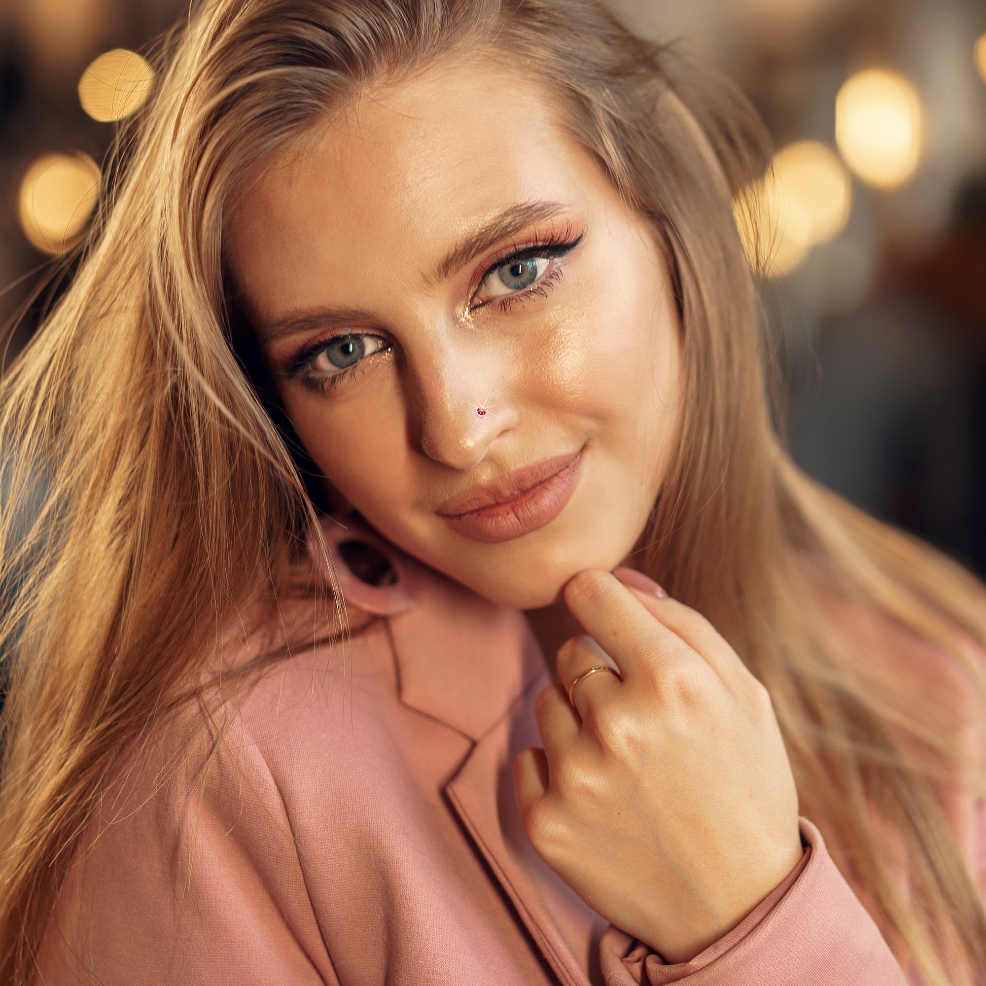 20G Stainless Steel Ruby Red Gem Micro Nose Ring L-Shaped