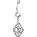 Crystalline Gem Faux Pearl Swirl Dangle Belly Ring