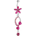 Pink Gem Flirty Flower Drop Belly Ring