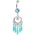 Aqua Gem Heart Full of Dreamcatcher Dangle Belly Ring