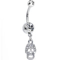 Crystalline Gem Paved Jolly Skull Dangle Belly Ring