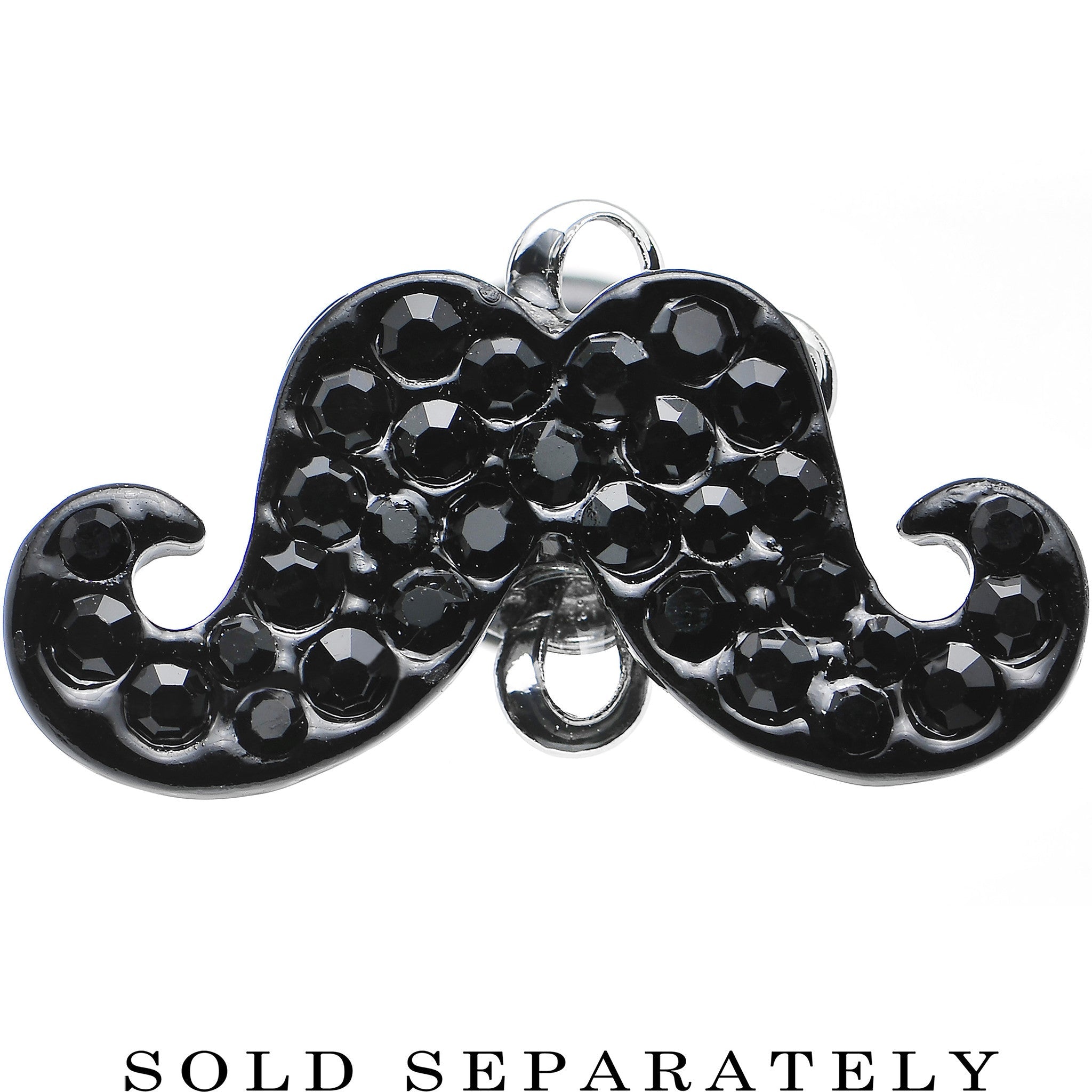 2G Black Gem Paved Fancy Mustache Single Flare Steel Plug