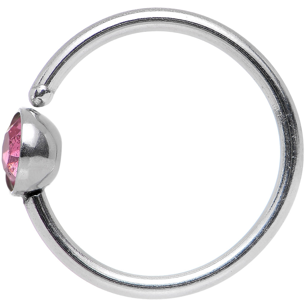 20G 5/16 Stainless Steel Bright Pink Gem Round Nose Hoop