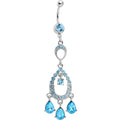 Aqua Cubic Zirconia Infinity Hoop Chandelier Belly Ring
