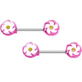 316L Stainless Steel Pink White Double Flower Nipple Barbell Set