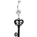 Clear Czech Stone Black Victorian Antique Key Dangle Belly Ring