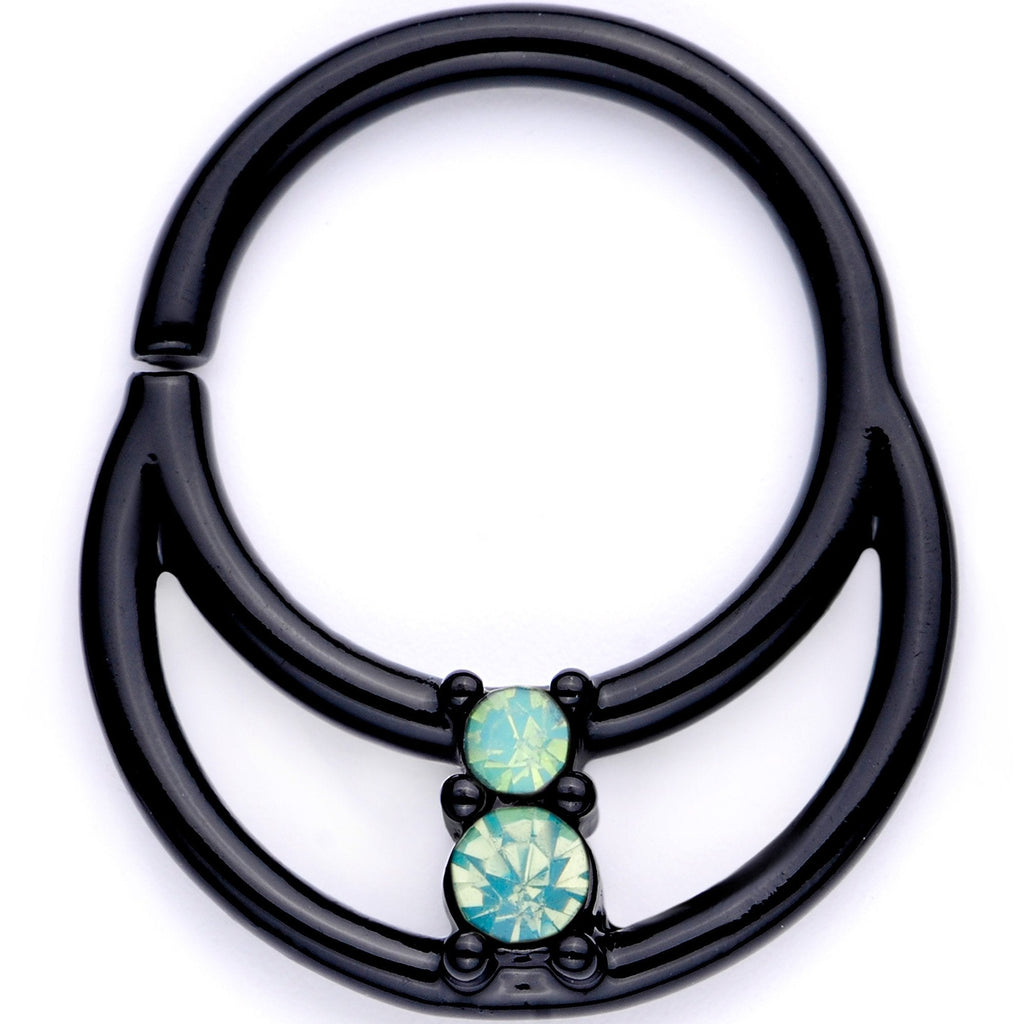 16G 3/8 Teal Faux Opal Black Anodized Horseshoe Closure Ring Set