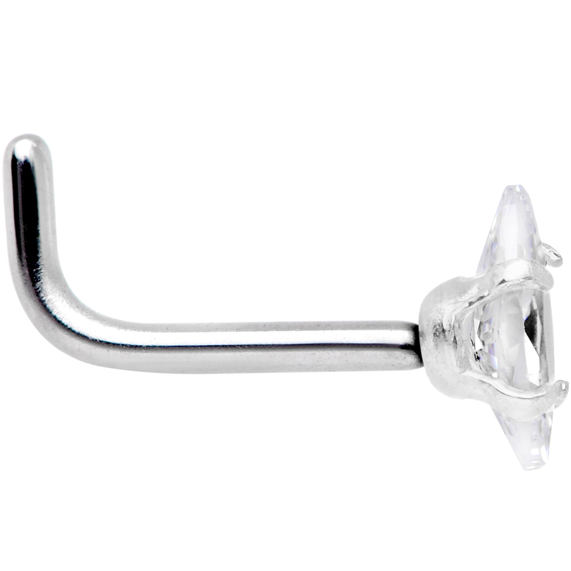 18G 1/4 Clear CZ Gem Ellipse L Shape Nose Ring