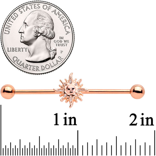 14G Rose Gold Tone Happy Sun Industrial Barbell 38mm