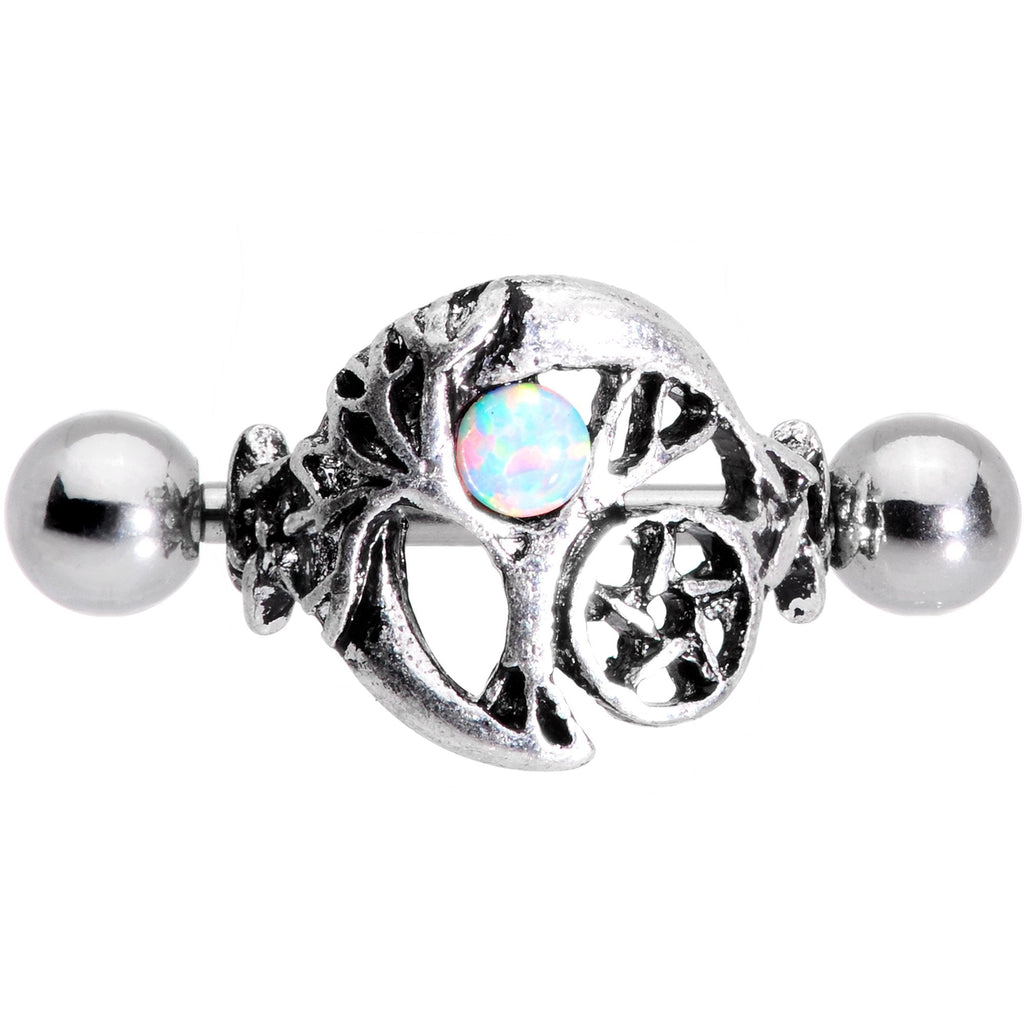 16G 1/2 White Synthetic Opal Pentagram Tree Cartilage Cuff