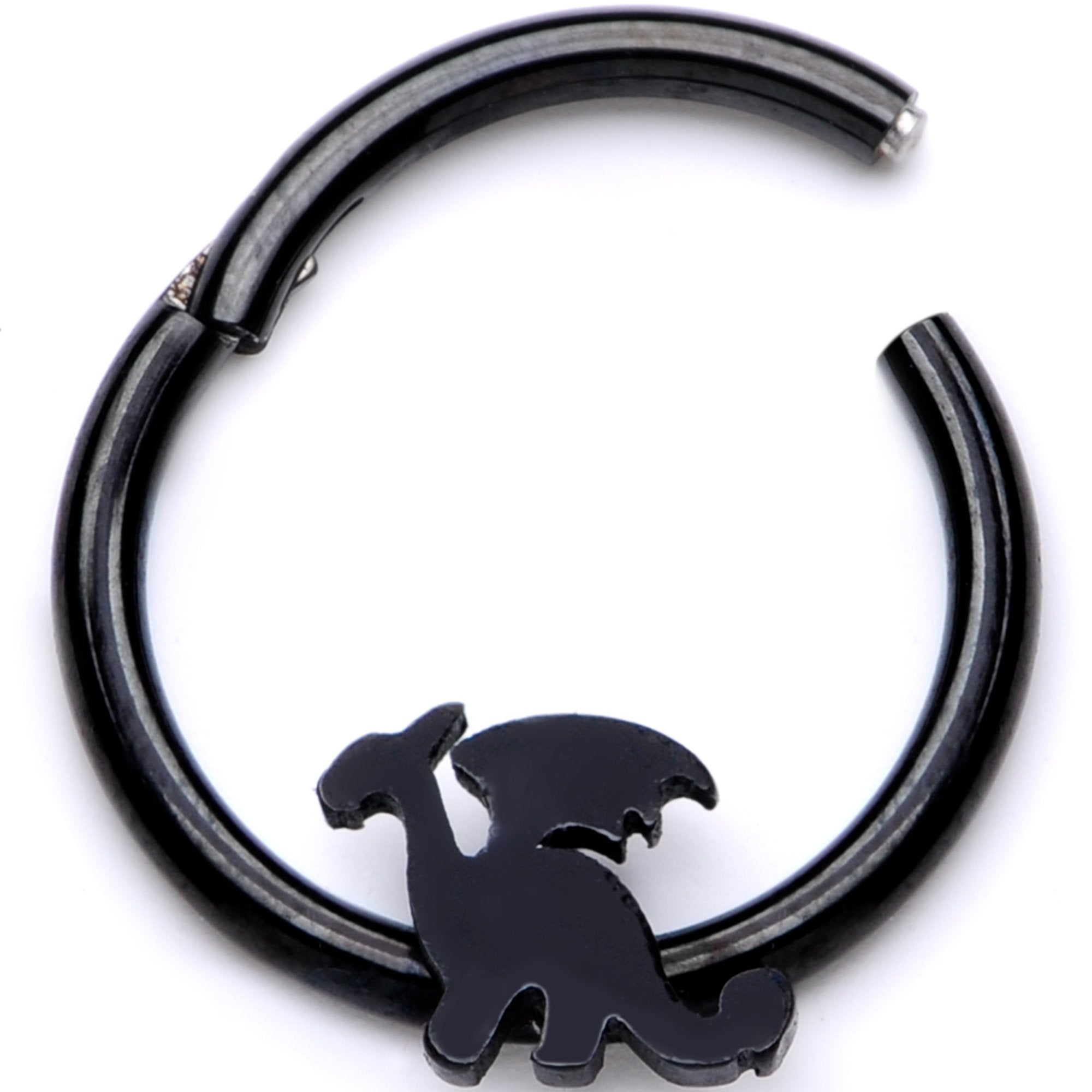 16G 3/8 Black Fantasy Dragon Hinged Segment Ring