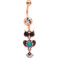 Faux Turquoise Rose Gold Tone Southwestern Wise Owl Dangle Belly Ring
