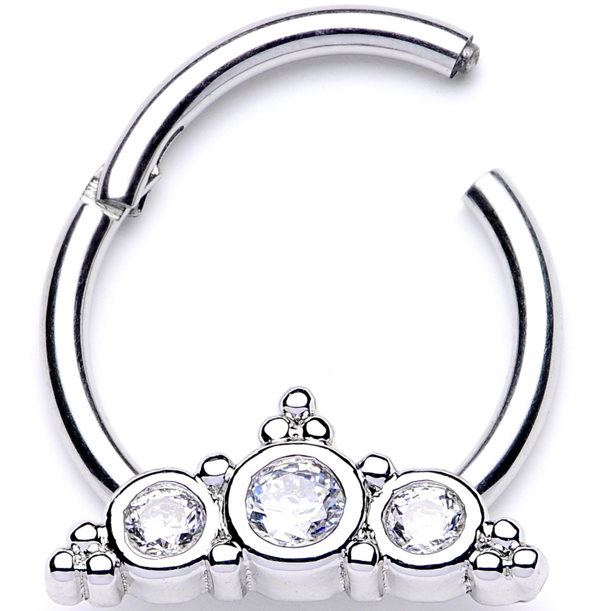 16G 3/8 Clear CZ Art Deco Arc Hinged Segment Ring