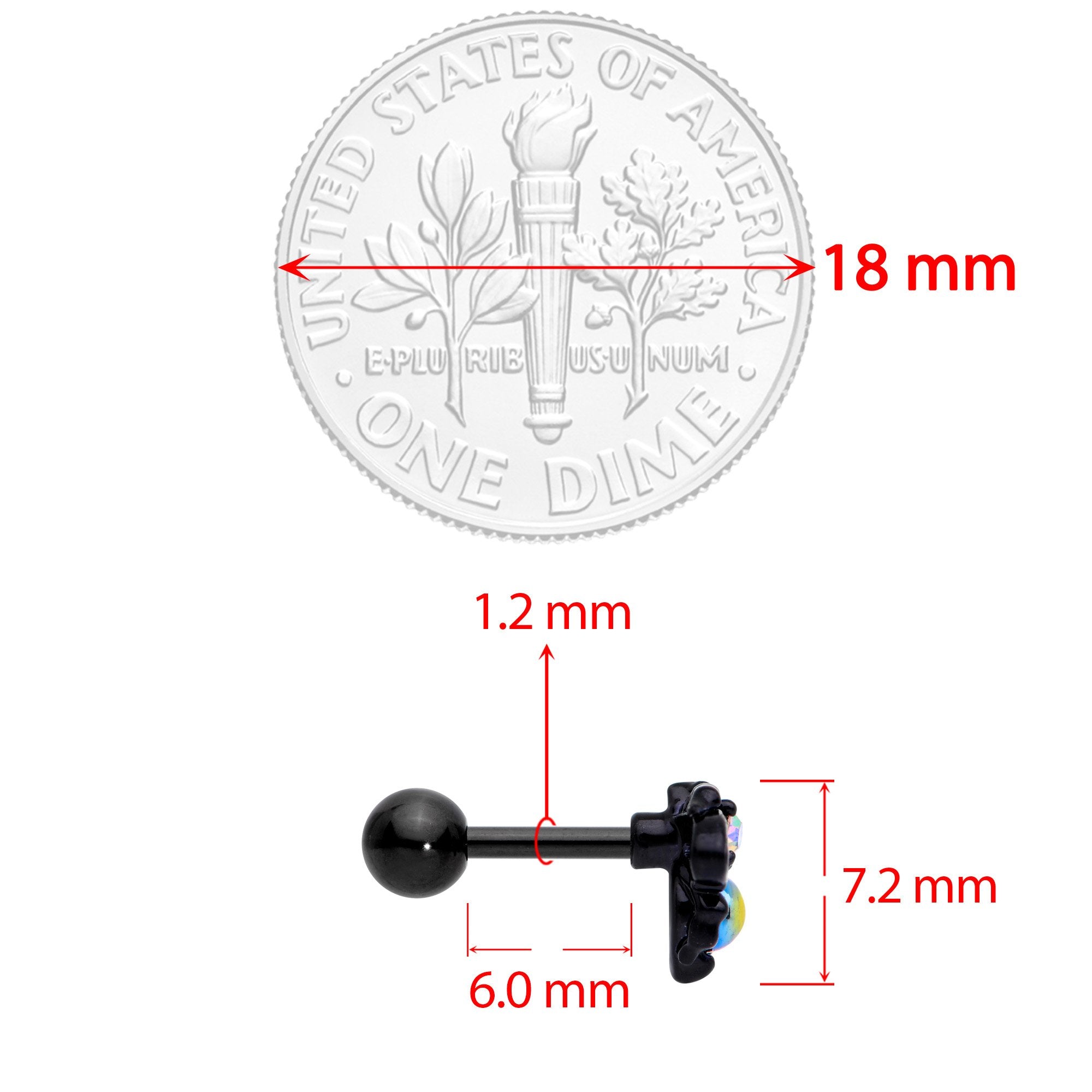 16G 1/4 Aurora Gem Black Busy Bee Cartilage Tragus Earring