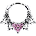 16G 3/8 Pink CZ Gem Triangle Ornate Septum Clicker