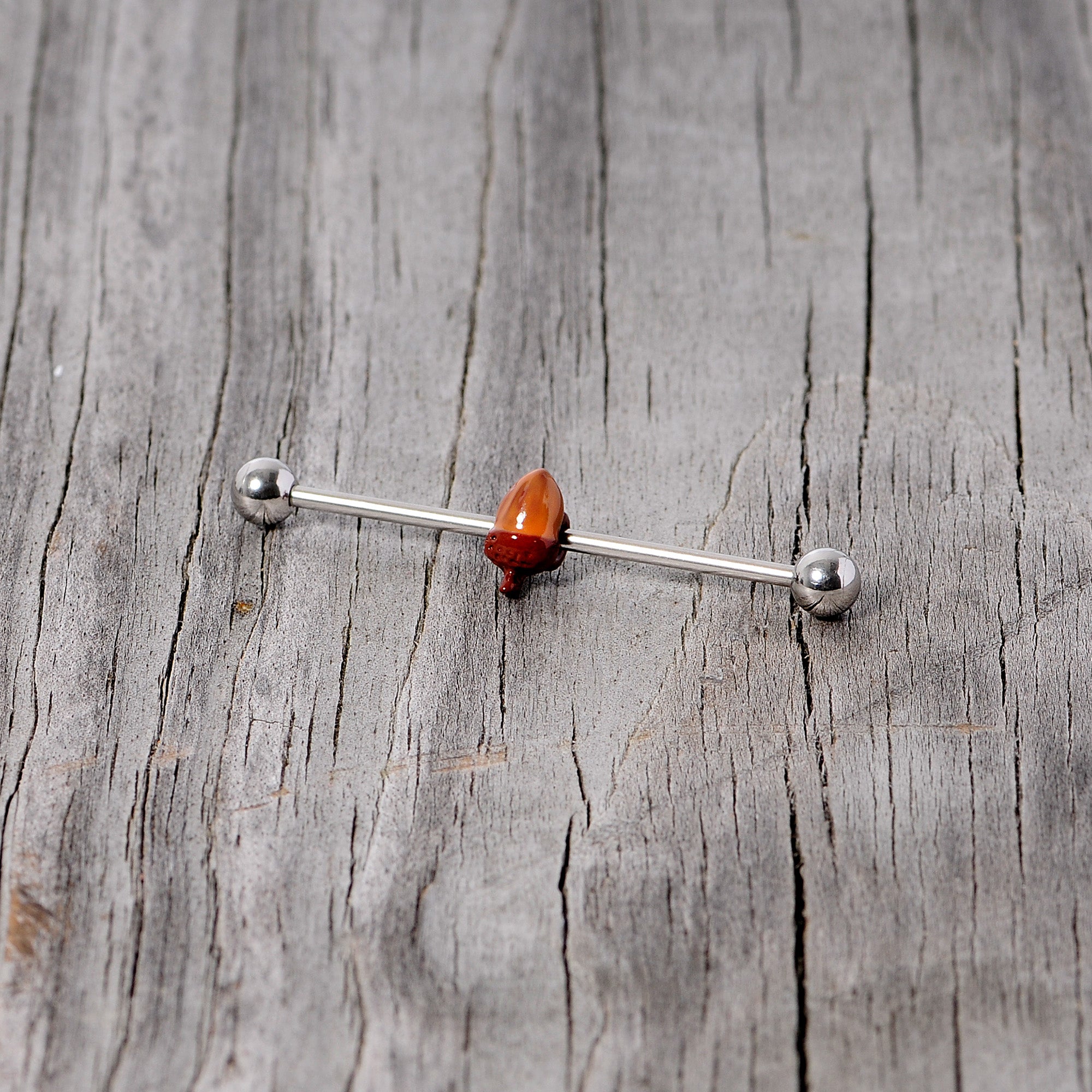 14G Brown Fall Autumn Acorn Industrial Barbell 38mm