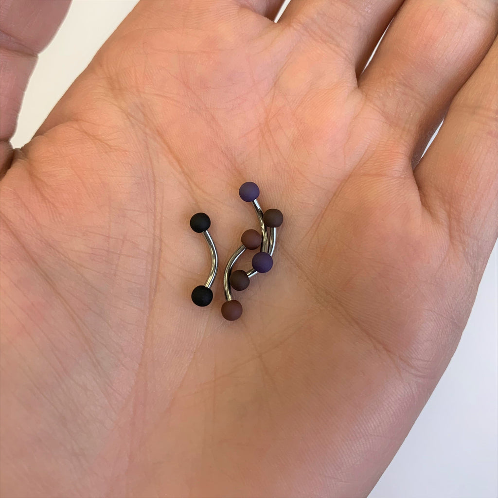 16G 5/16 Black Blue Brown Matte Curved Eyebrow Ring Set of 4