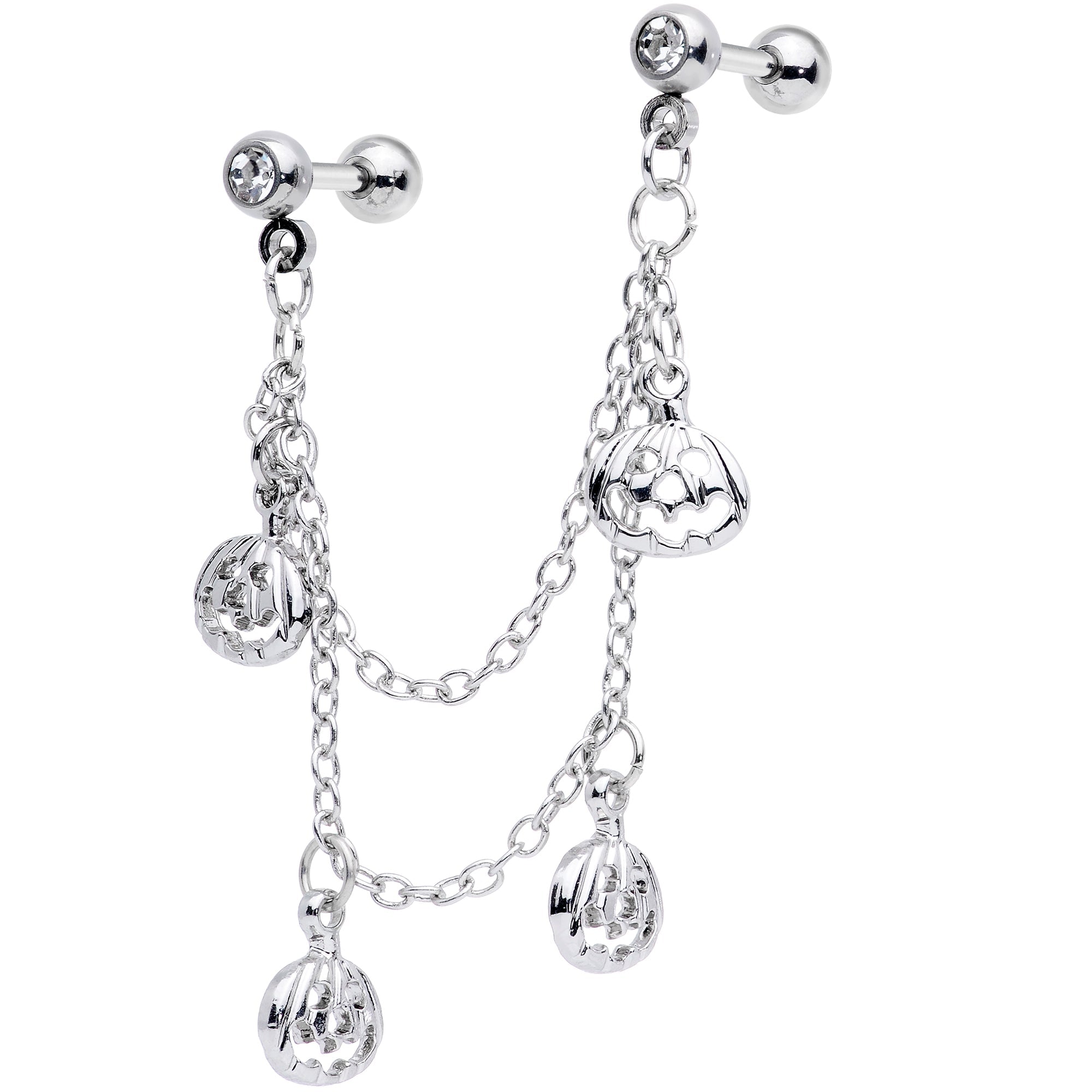 16G 1/4 Clear Gem Pumpkin Halloween Cartilage Chain Earring