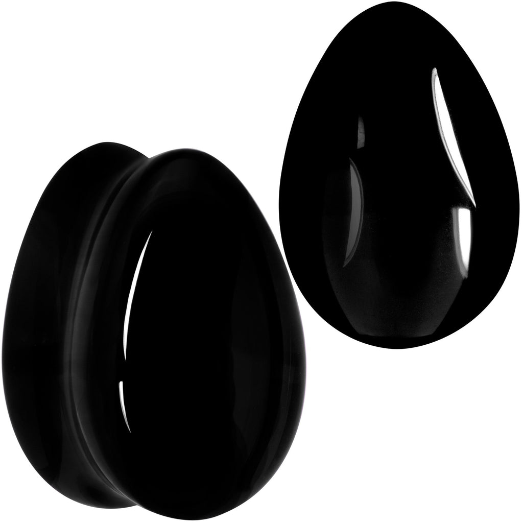 Solid Black Glass Teardrop Plug Set