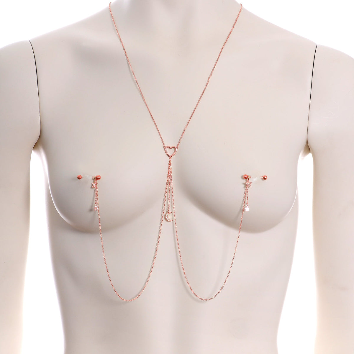 14G 5/8 Aurora Gem Rose Gold Hue Star Moon Nipple Chain Necklace