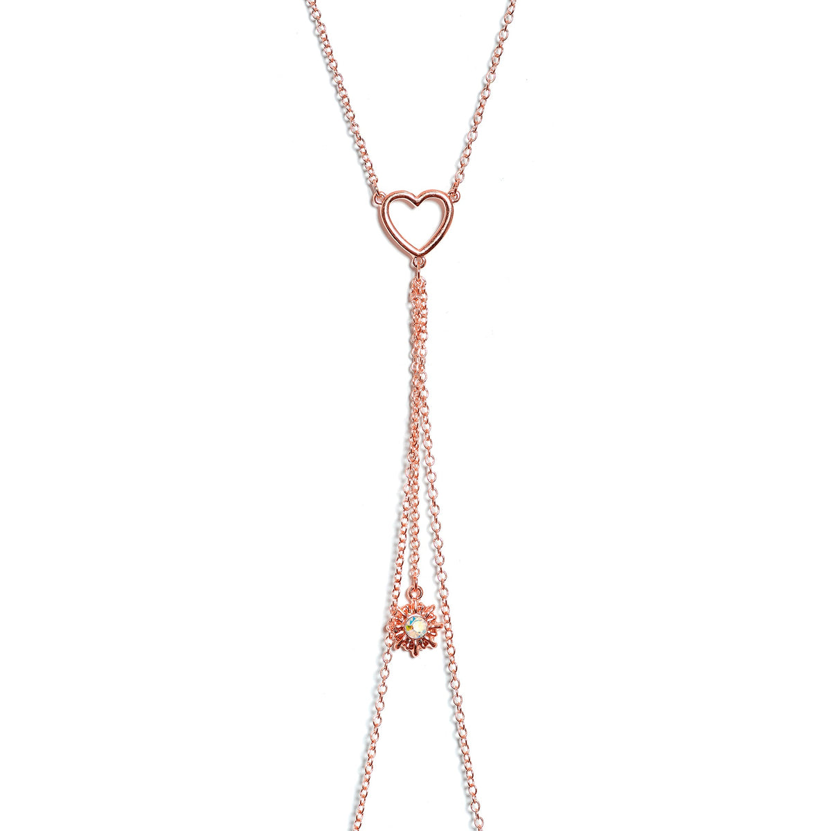 14G 5/8 Aurora Gem Rose Gold Hue Star Sun Nipple Chain Necklace