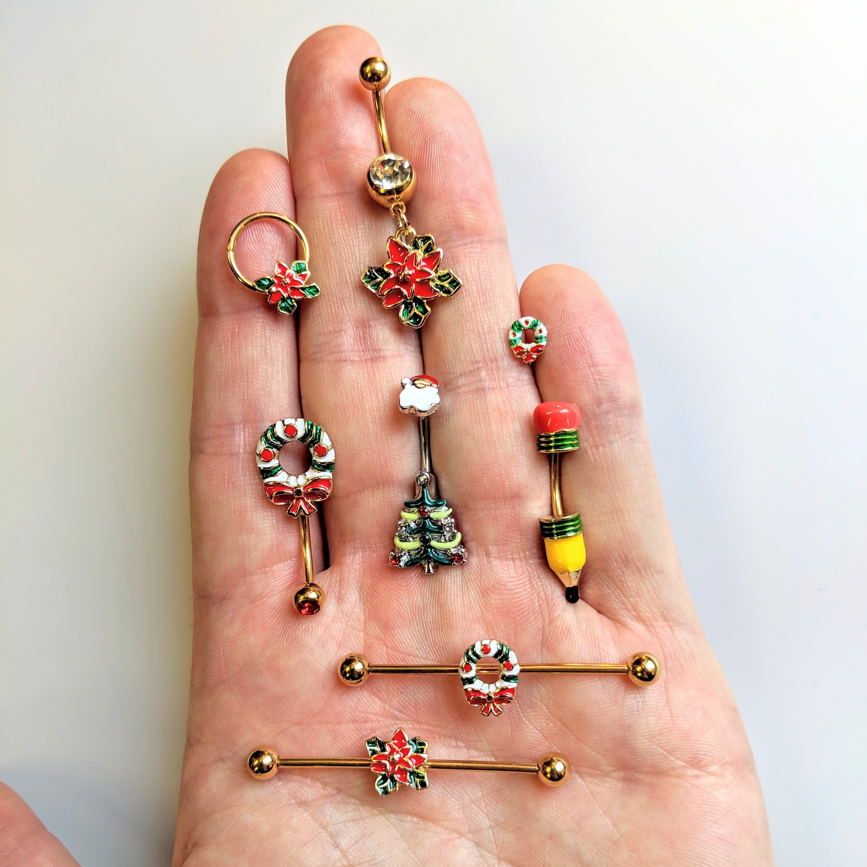 Red Gem Santa Christmas Tree Double Mount Belly Ring