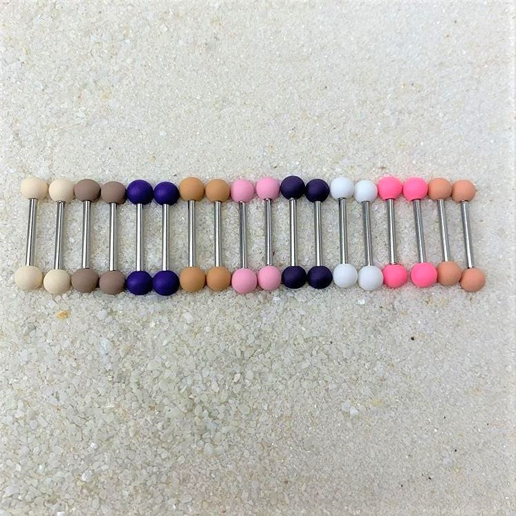 14G 9/16 Tan White Matte Barbell Nipple Ring Set of 4