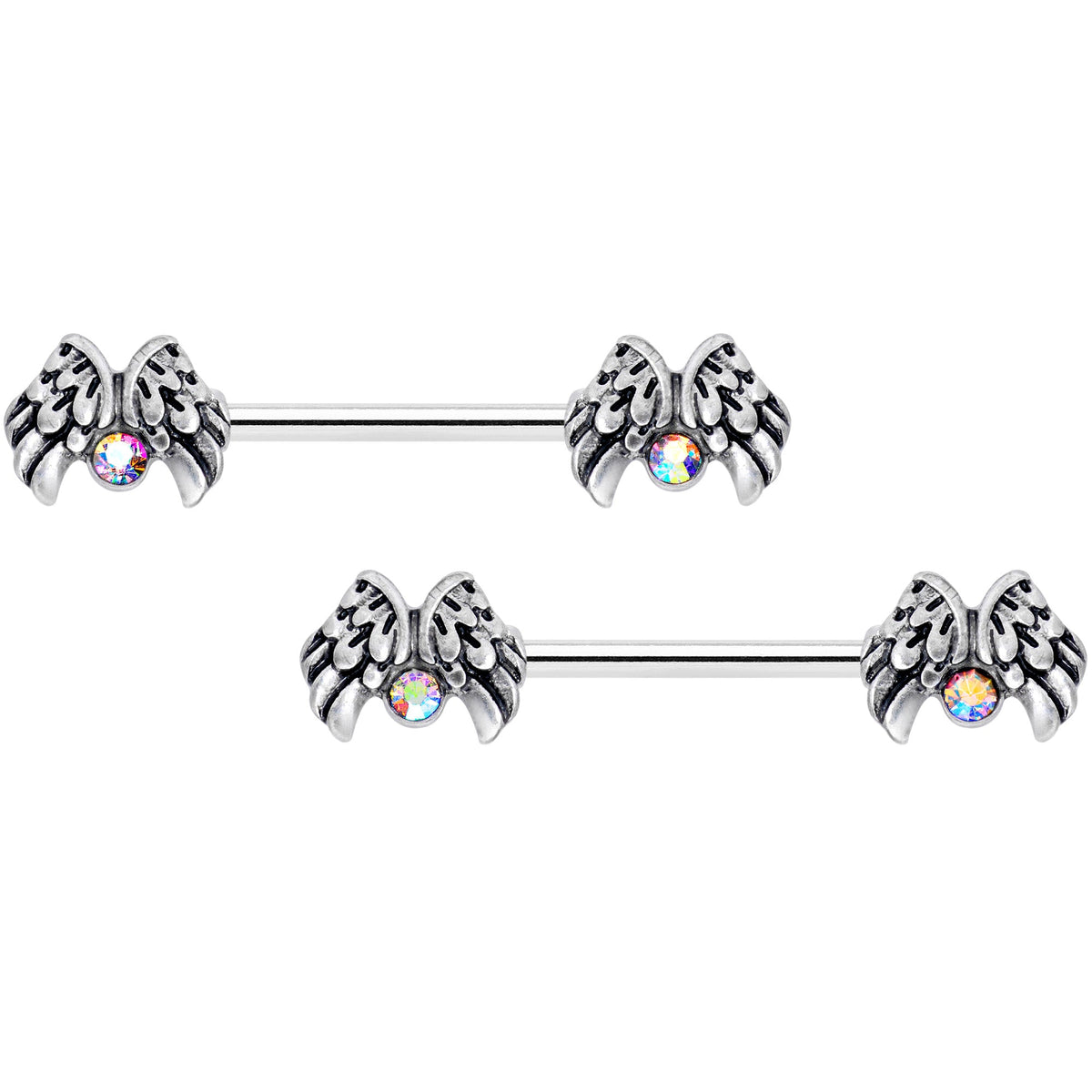14G 5/8 Aurora Gem Holiday Angels Wings Barbell Nipple Ring Set