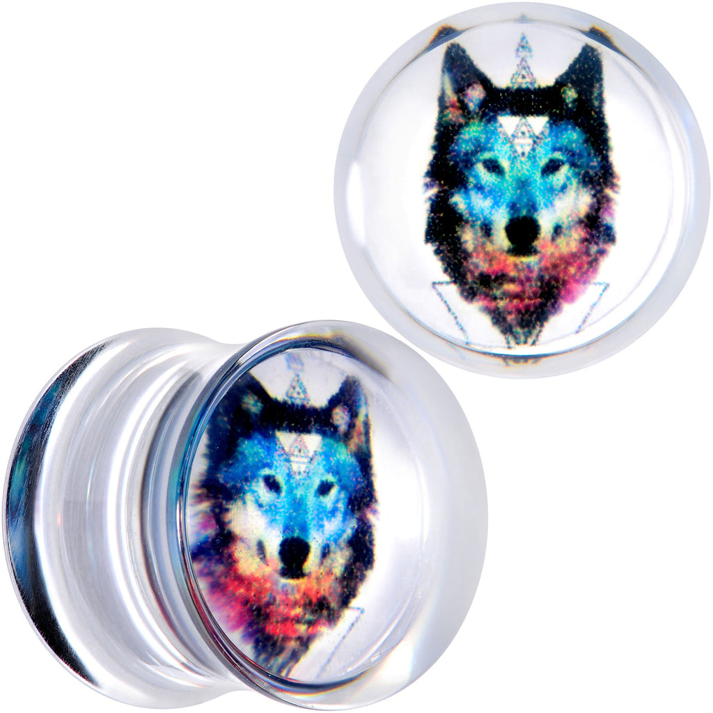 Clear Blue Brown Wolf Acrylic Saddle Plug Set