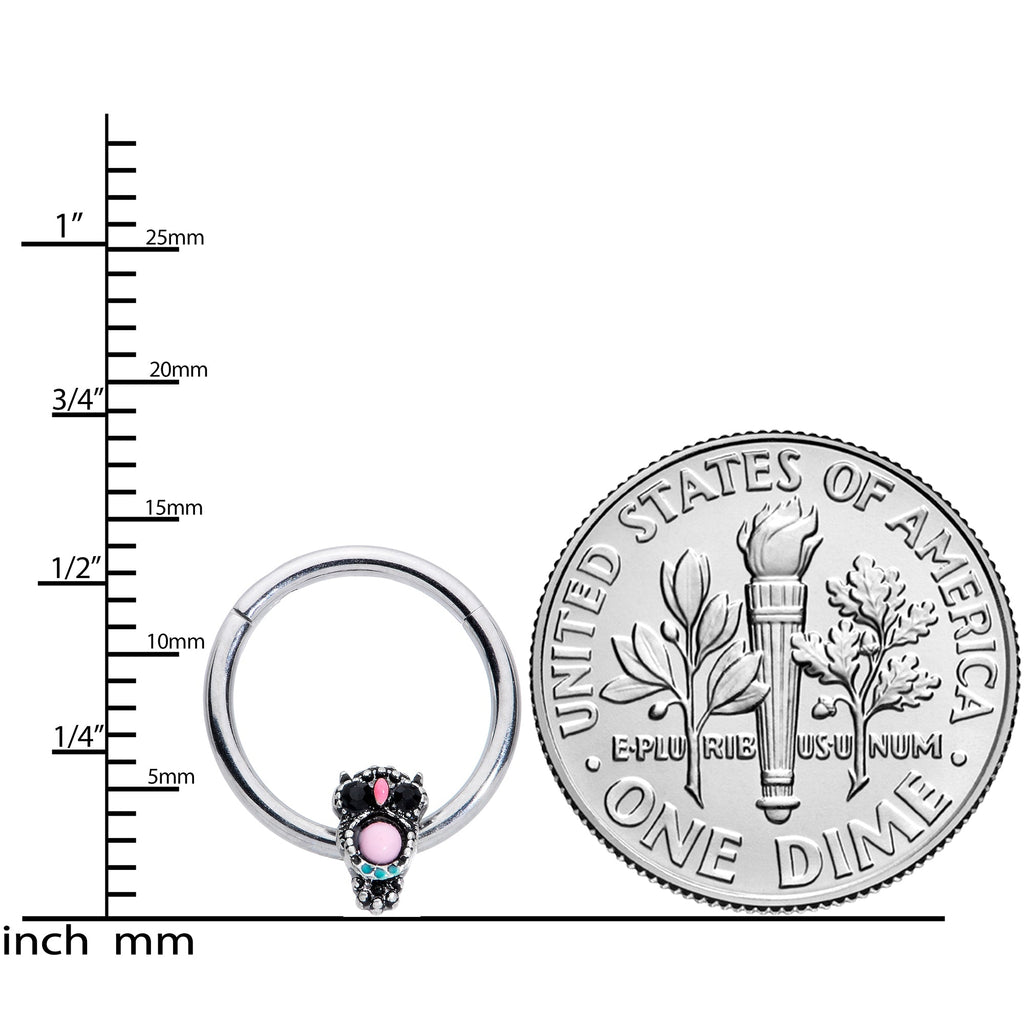 16G 3/8 Black Gem Pink Orb Owl Septum Ring
