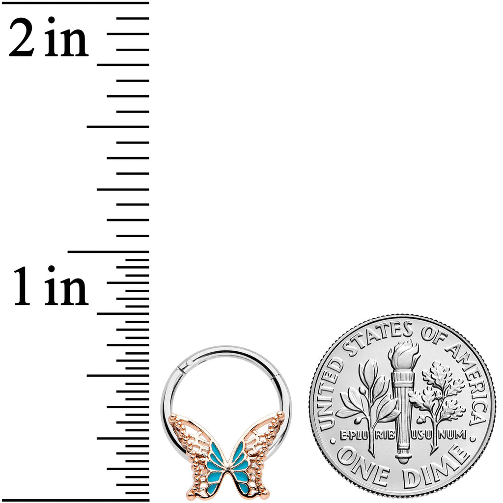 16G 3/8 Bit of Blue Butterfly Hinged Segment Ring