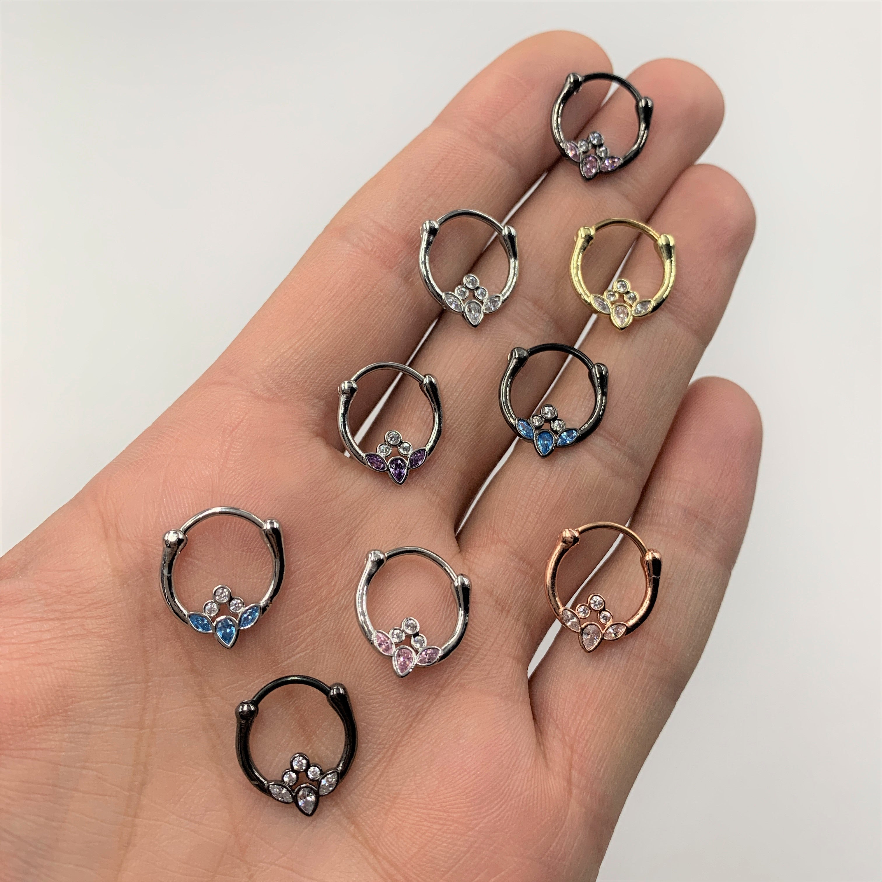 16G 3/8 Clear Pink Gem Classic Cluster Septum Clicker