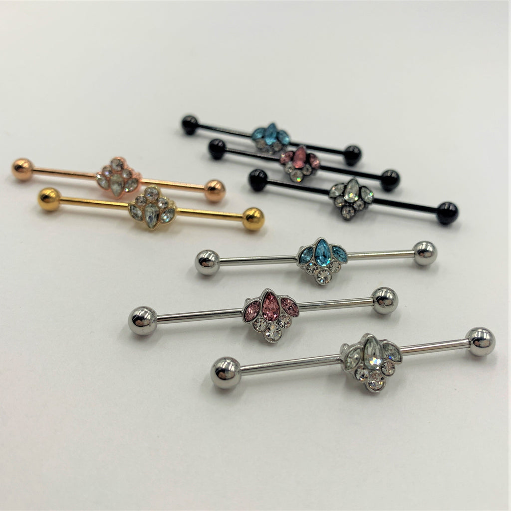 14G Clear Gem Classic Cluster Industrial Barbell 38mm