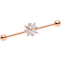 14G Clear CZ Gem Rose Gold Tone Star Burst Industrial Barbell 38mm
