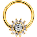16G 3/8 Clear Gem Gold Tone Baroque Sun Hinged Segment Ring