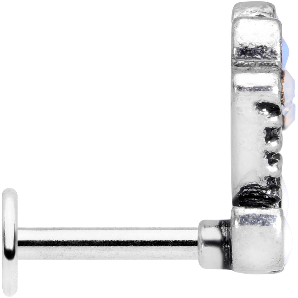 16G 1/4 White Blue Faux Opal Ornate Labret Monroe Tragus