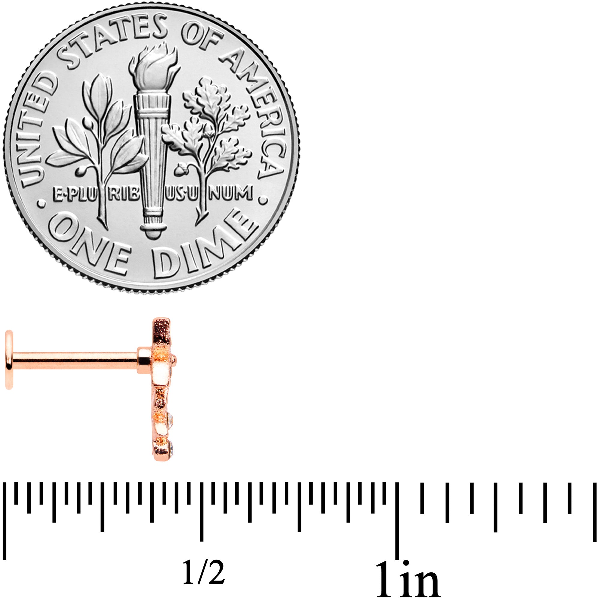 16G 5/16 Clear Gem Rose Gold Tone Butterfly Duo Labret Tragus