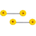 14G 9/16 Yellow Gem Yellow Sunflower Barbell Nipple Ring Set