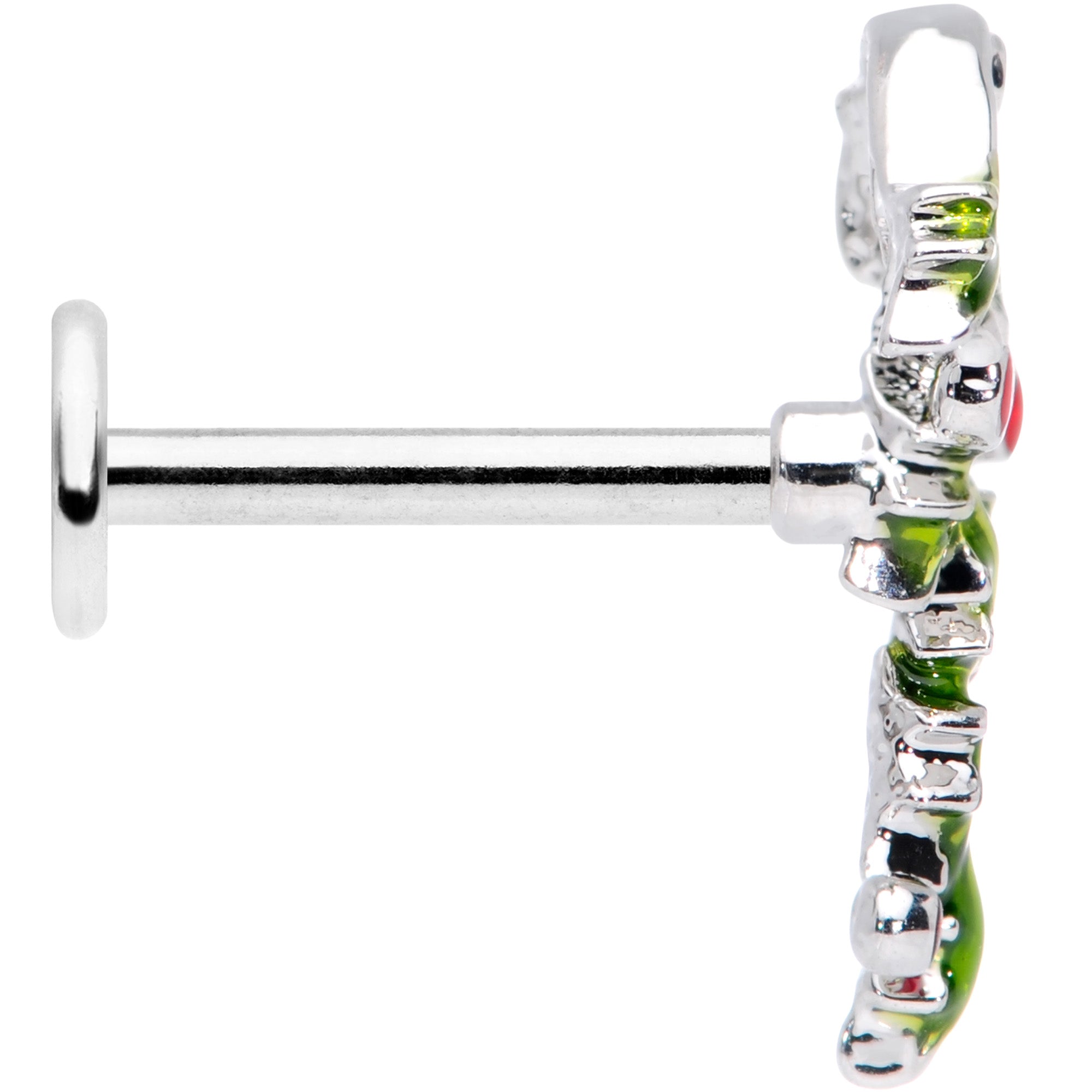 16G 5/16 Pink CZ Gem Candy Cane Holly Labret Monroe Tragus