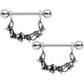 14G 9/16 Clear Gem Abstract Bow Butterfly Dangle Nipple Ring Set