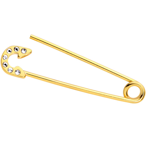 14G Clear Gem Gold Tone Punk Safety Pin Industrial Barbell 38mm
