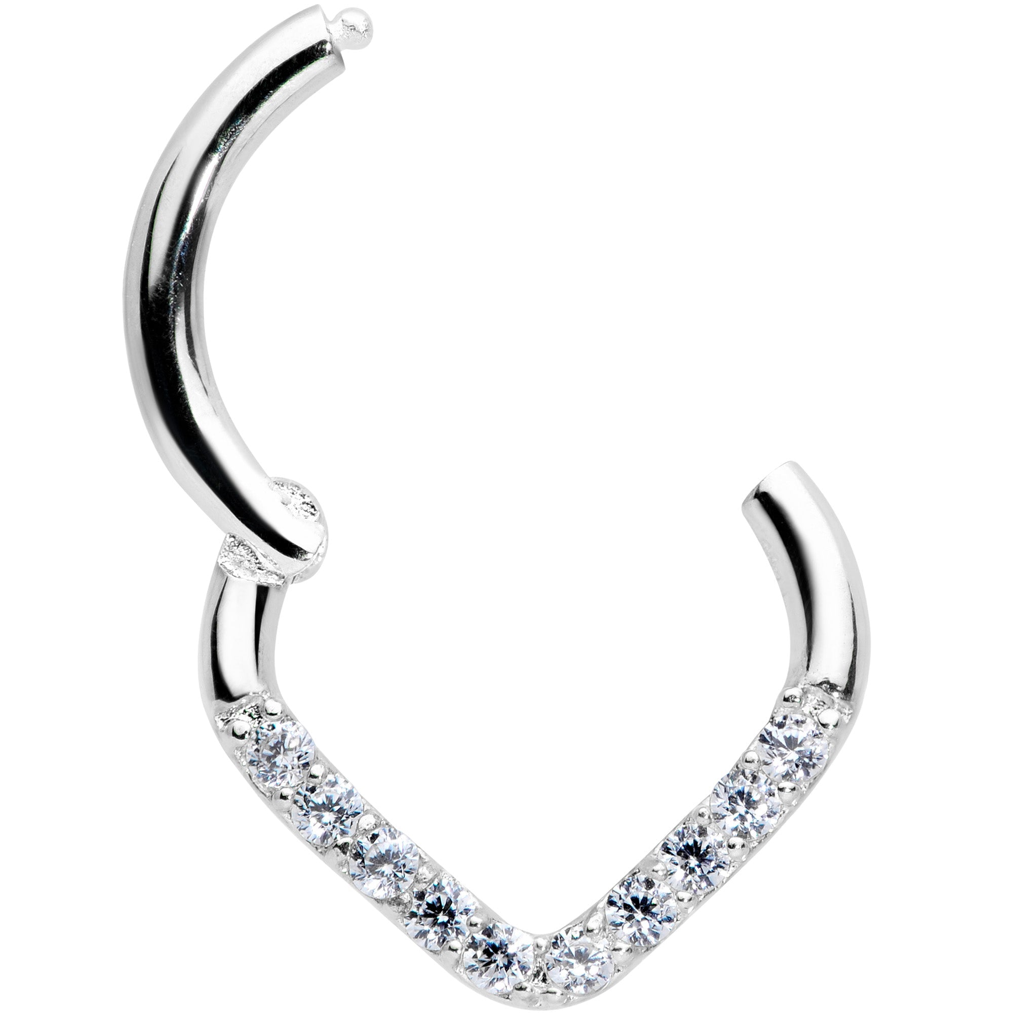 16G 5/16 14k White Gold Clear CZ Gem Chevron Hinged Segment Ring