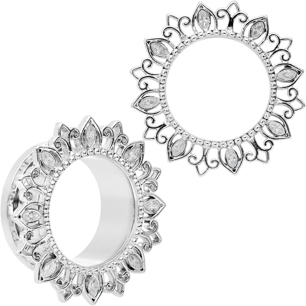 Clear Gem Floral Lotus Screw Fit Tunnel Plug Set
