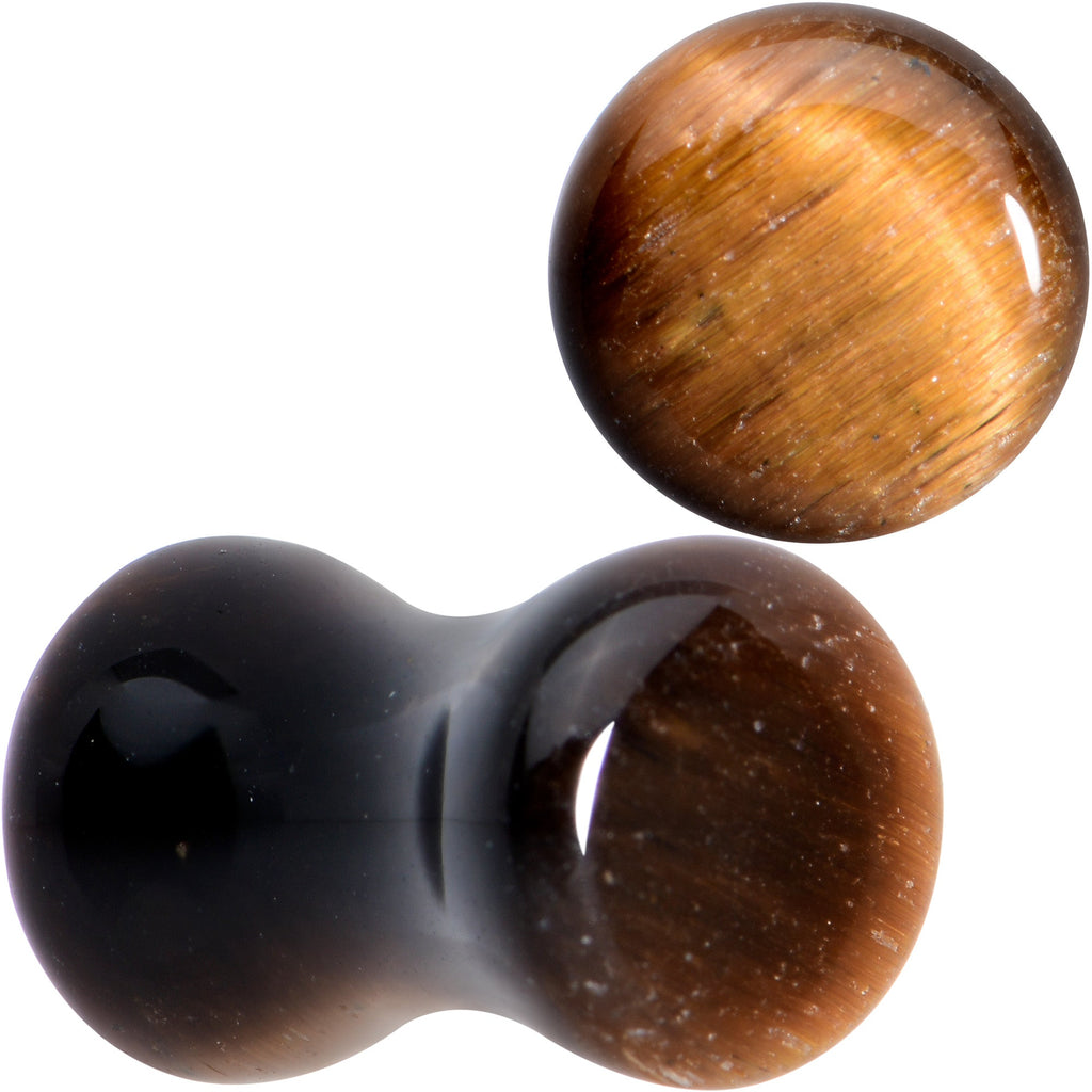 Natural Brown Tiger Eye Stone Double Flare Plug Set