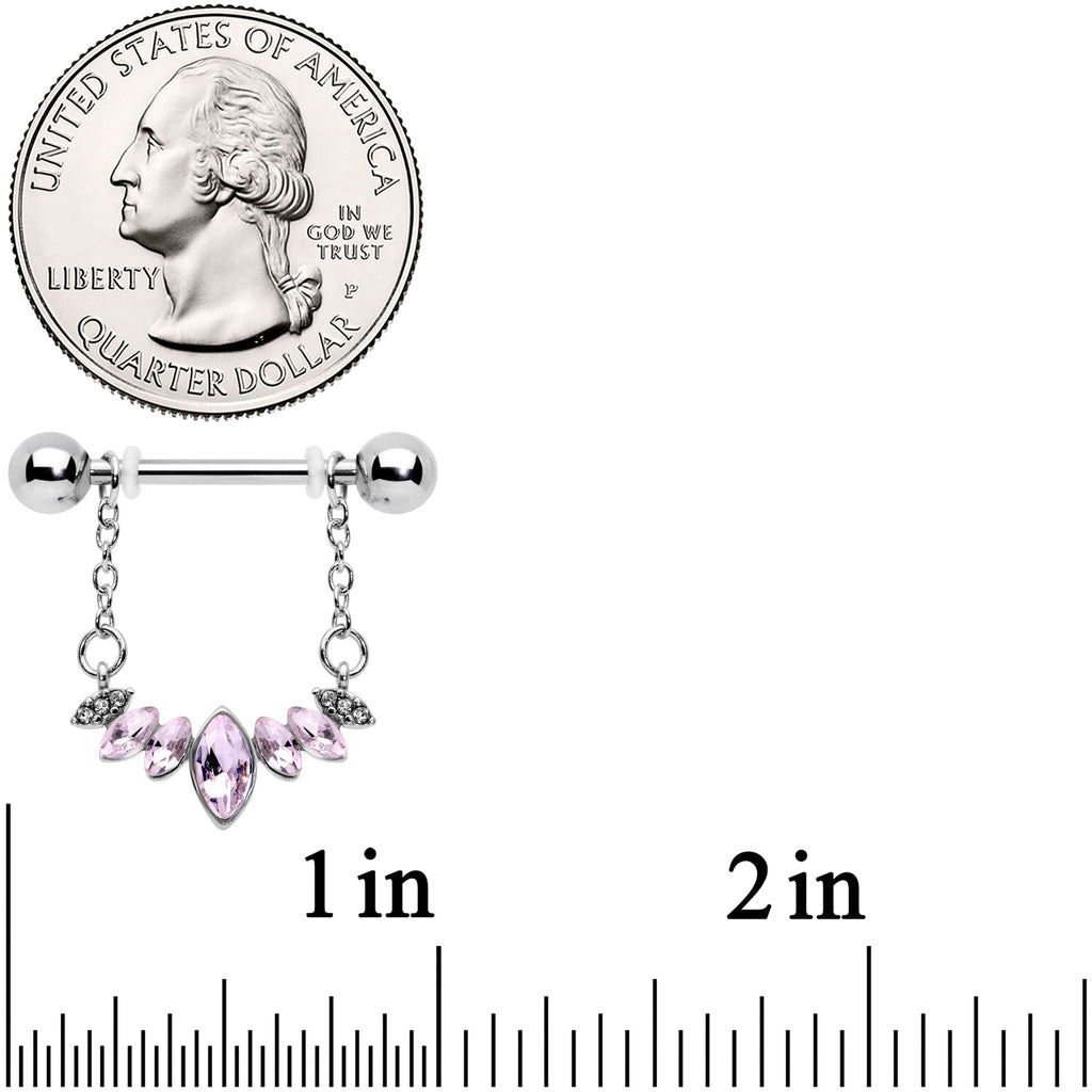 14G 9/16 Pink Gem Crowning Glory Chain Dangle Nipple Ring Set