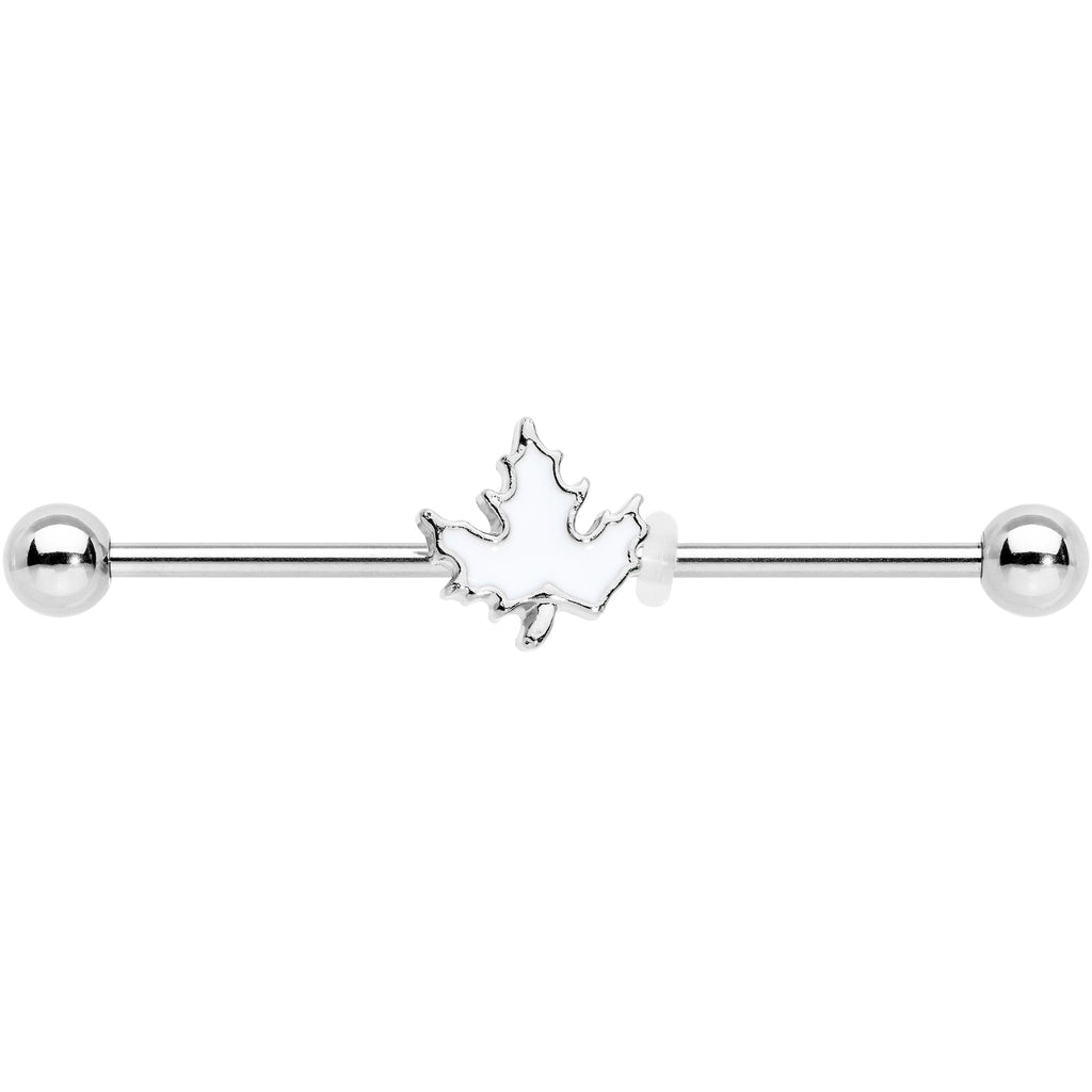 14G Autumn White Maple Leaf Industrial Barbell 38mm