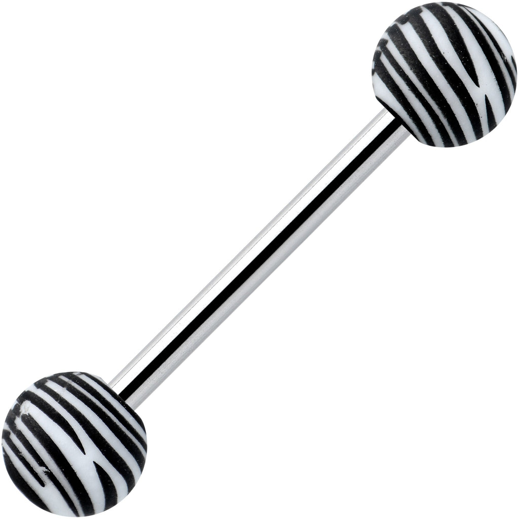 Matte White Zebra Stripe Barbell Tongue Ring