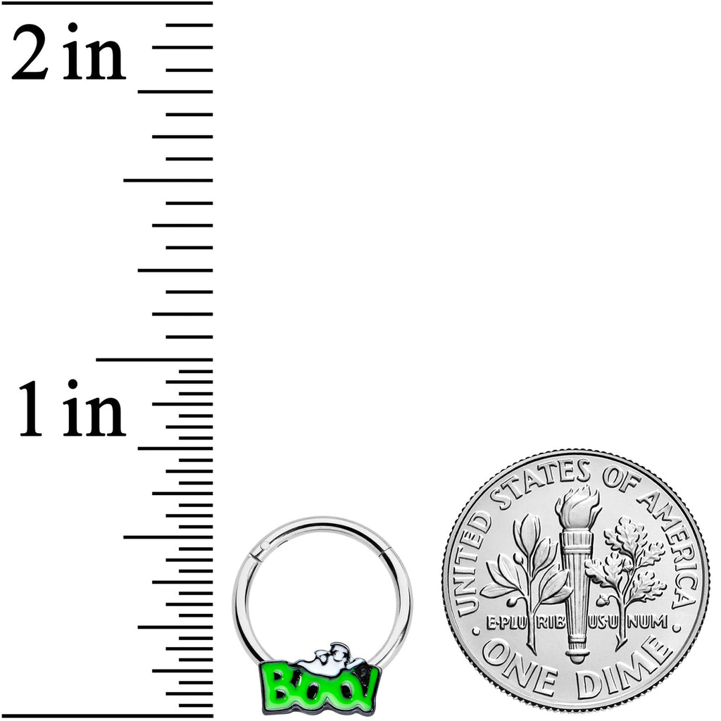 16G 3/8 Green Boo Smile Ghost Halloween Hinged Segment Ring