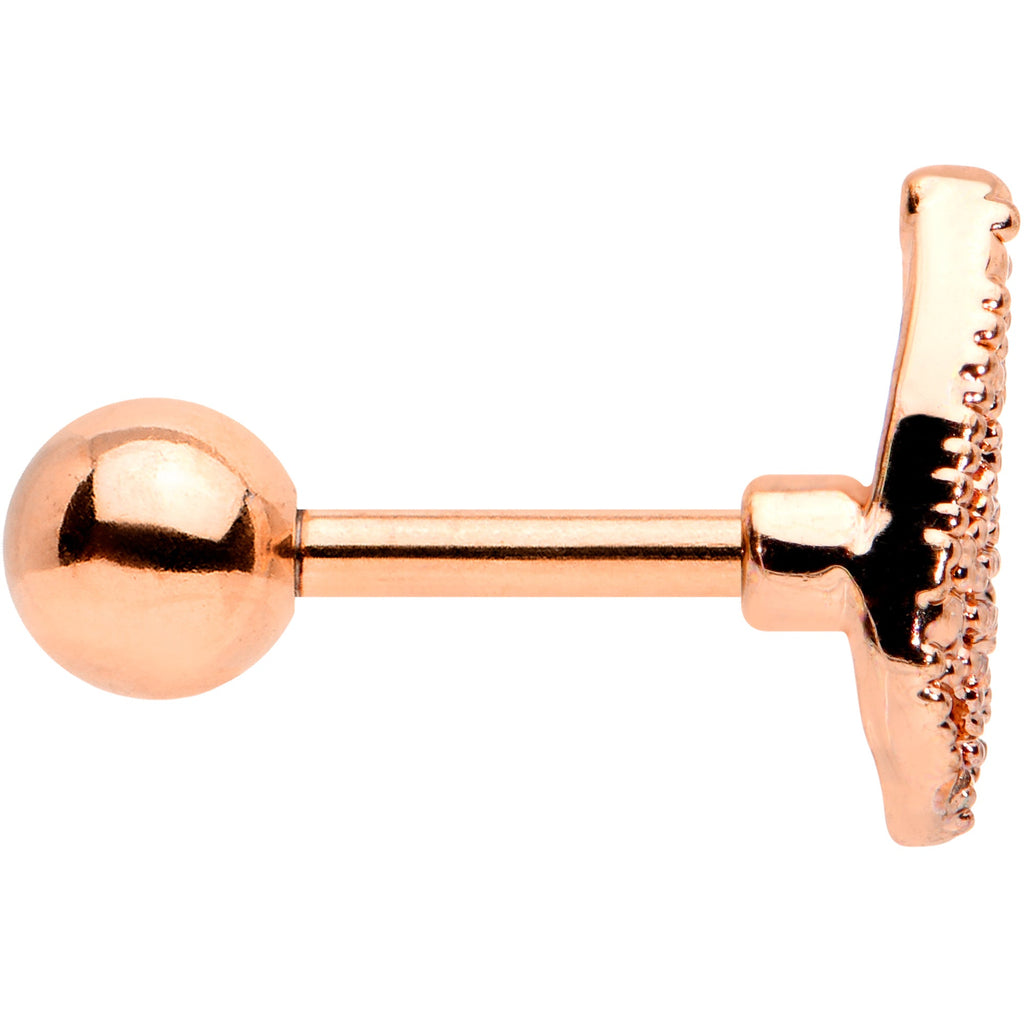 16G 1/4 Rose Gold Tone Textured Butterfly Cartilage Tragus Earring